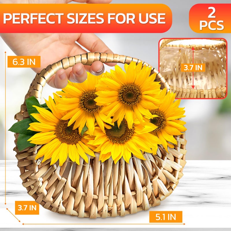 AZZORI 2Pcs Small Wicker Basket with Handle - Flower Girl Baskets Empty Gift Basket Rattan Basket for Wedding Flower Basket for Gifts - Decorative Baskets for Home Decor Willow Basket Wicker Storage Basket - Image 2